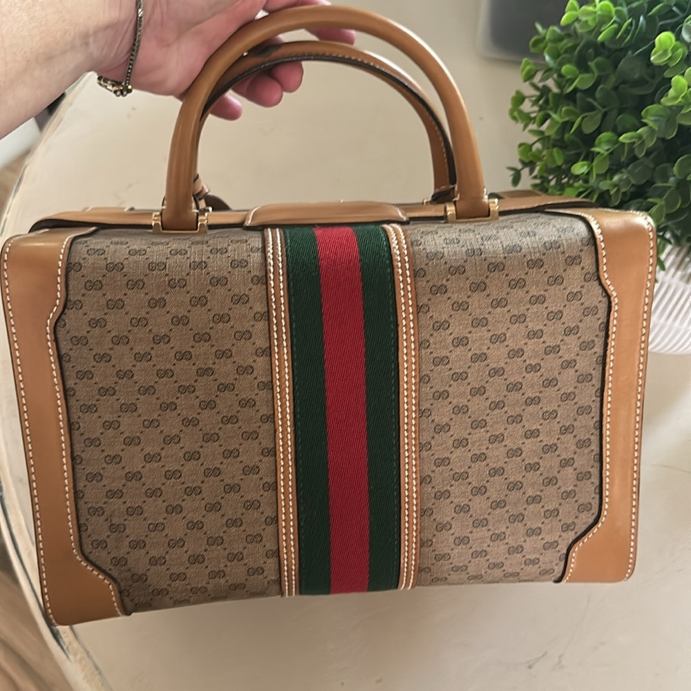 GUCCI micro GG Tan w/ key clean Train case Vanity travel Vintage Authentic - Picture 5 of 11